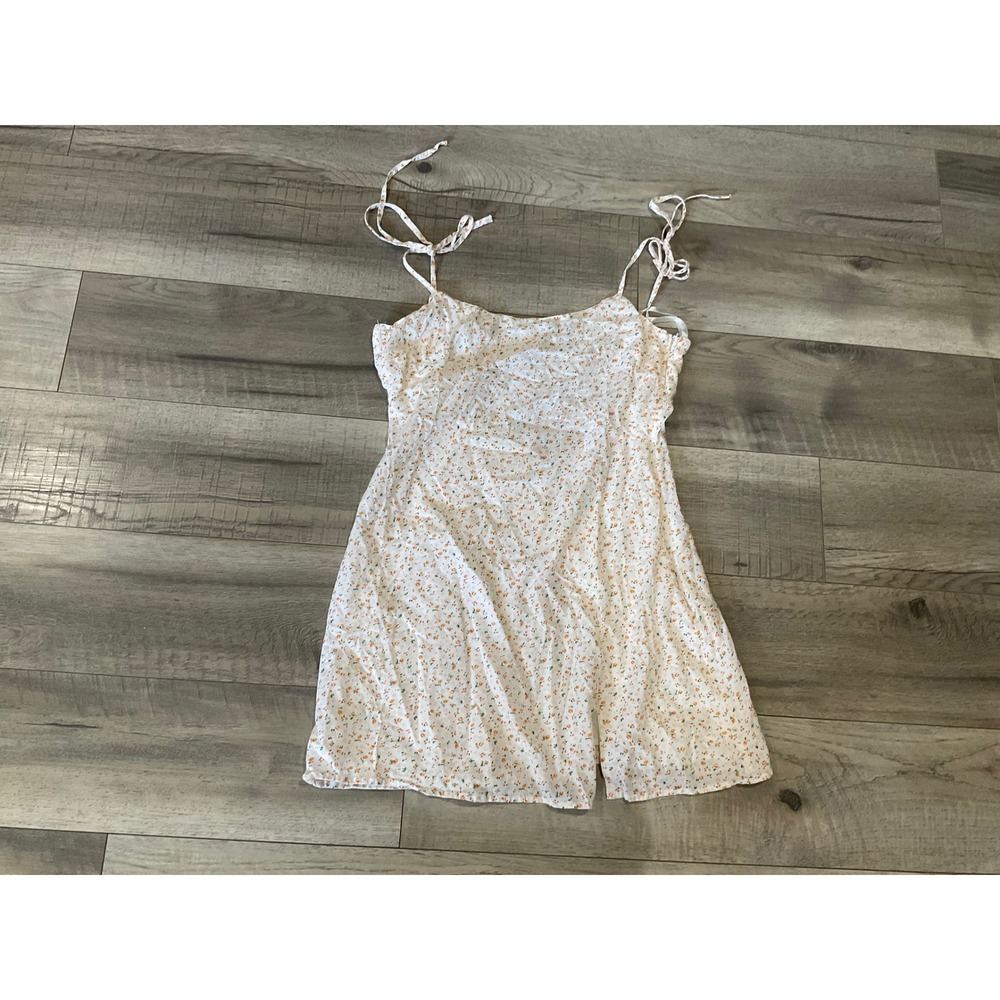 Princess Polly White Orange Ditsy Floral Tie Strap Mini Dress Low Back Slit Hem